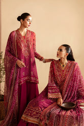 Xenia | ARISA | Embroidered Printed Chiffon Dress with Raw Silk Trouser